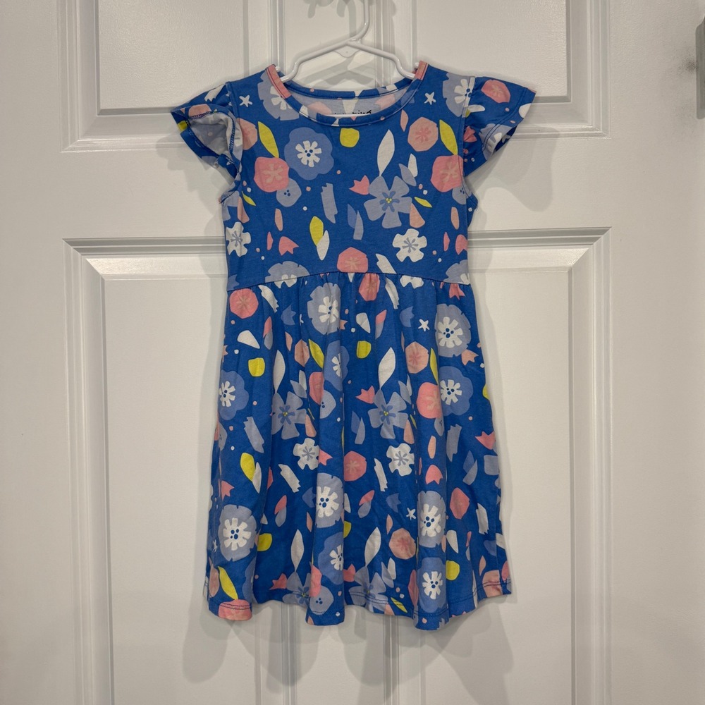 Jumping Beans Girls Blue Floral Flutter Sleeve Empire Waist Dress Size 5